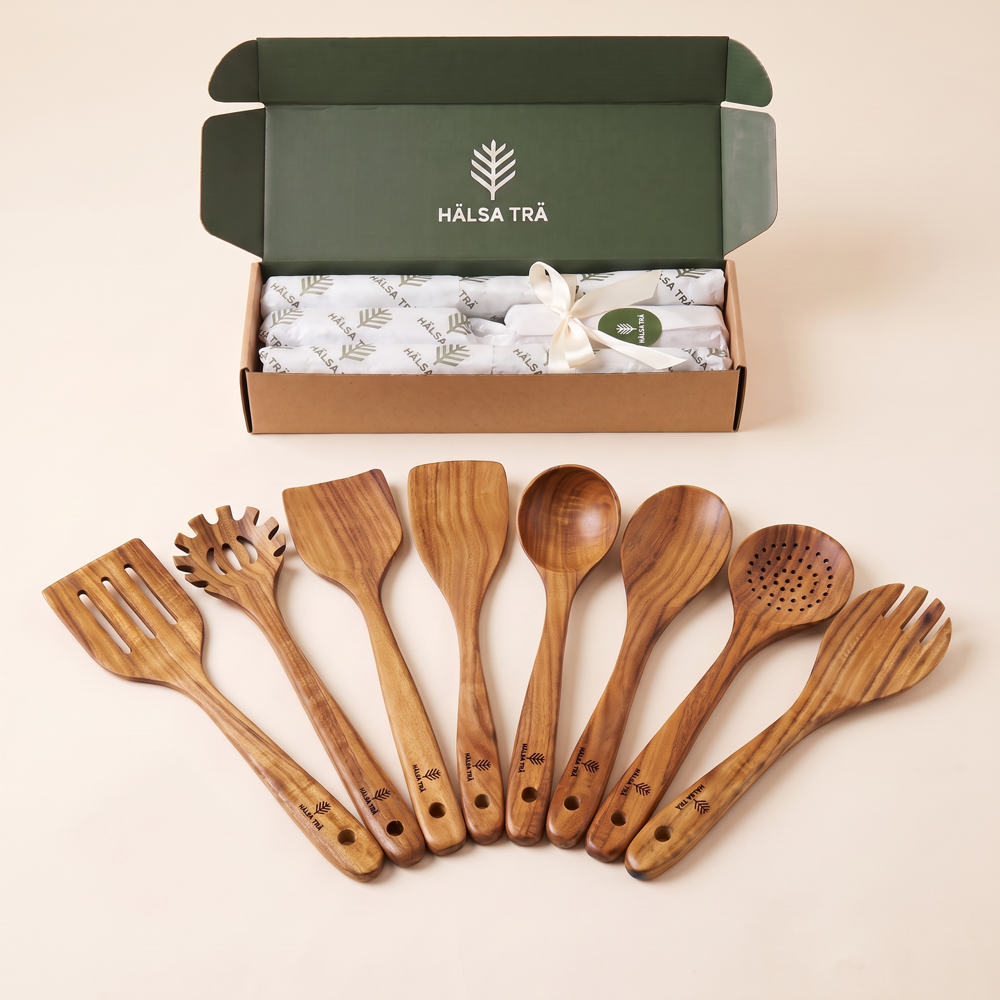 Hälsa Trä Natural Wood 9 Piece Utensil Set